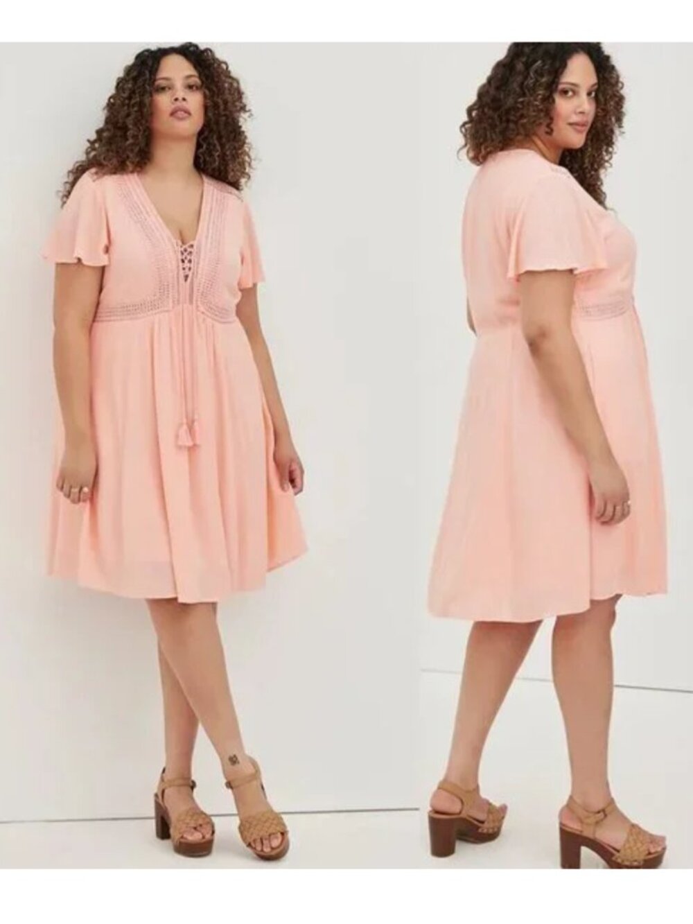 Torrid Peach Lace-Up Skater Dress with Pockets Size L NWT